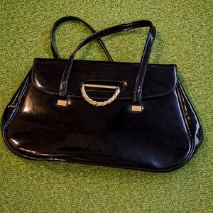 Vintage Markay Sags Classic Black Patent Leather Tote with Gold Accent